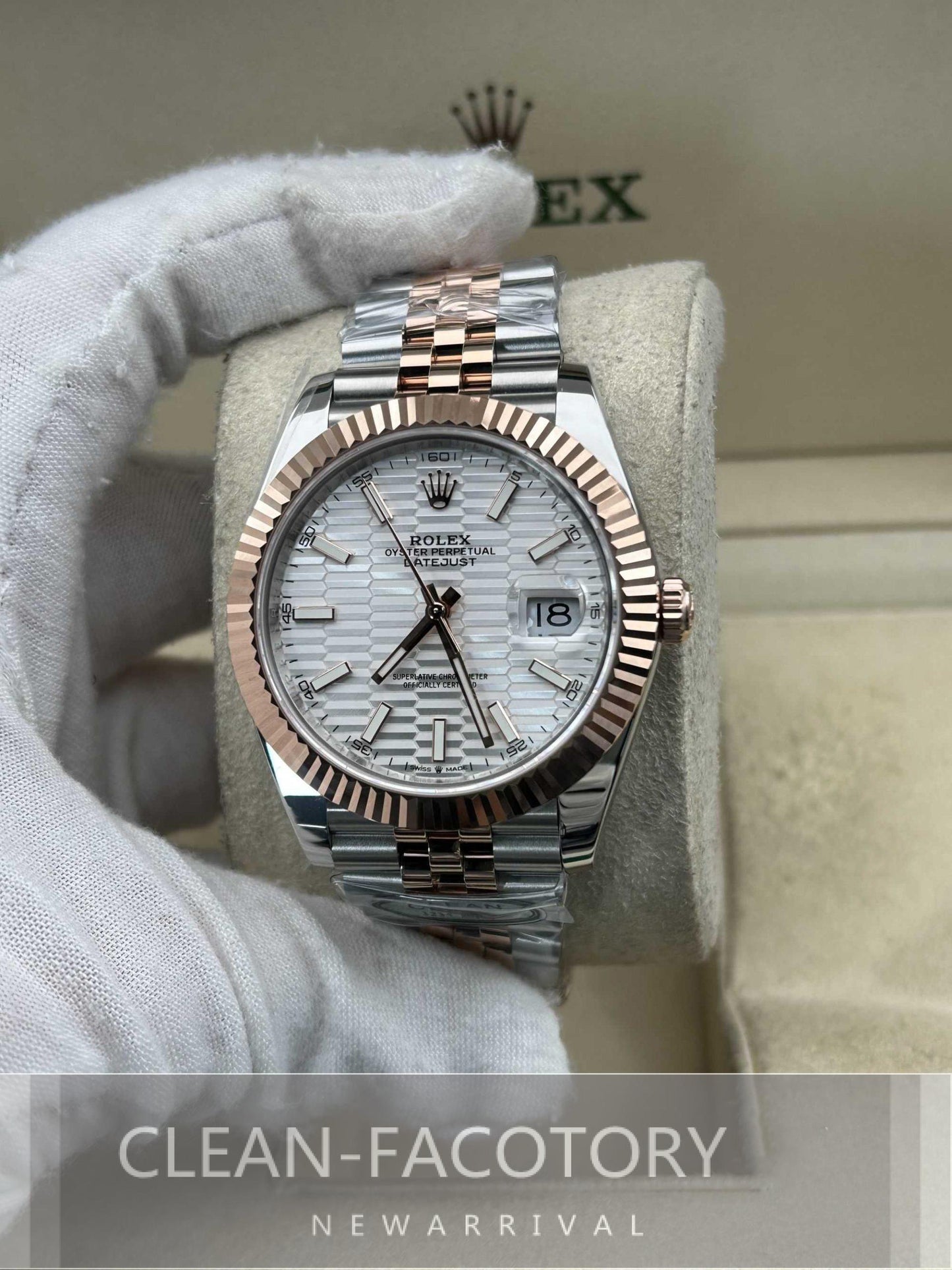 Datejust 41mm 126331 Jubilee Grey Fluted Dial Two-Tone 18K Rose Gold Wrapped – Clean Factory