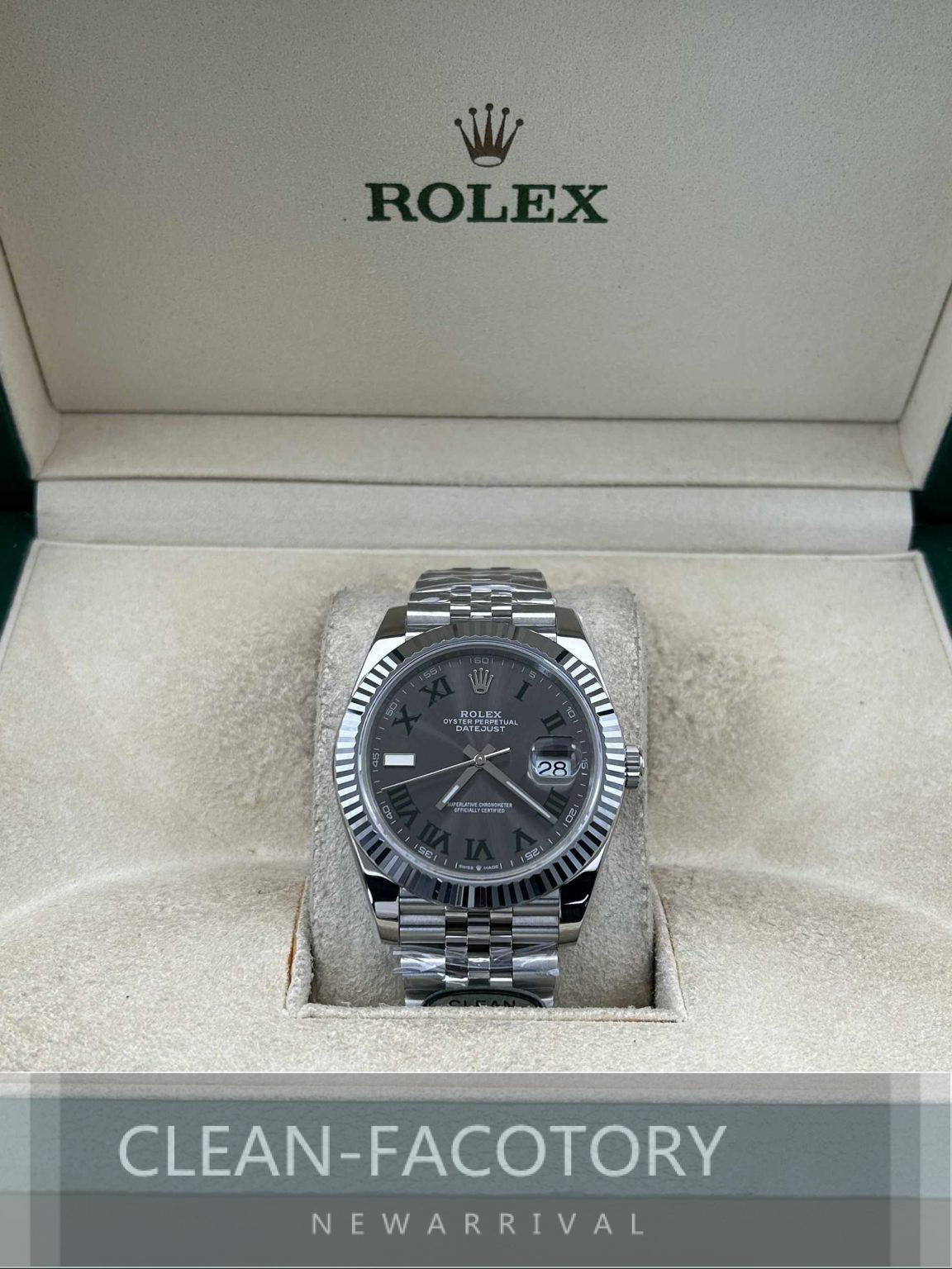 Datejust 41mm 126334 Slate Grey Dial Jubilee White Gold Fluted Bezel Clean Factory