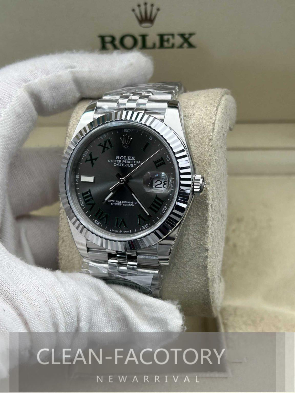 Datejust 41mm 126334 Slate Grey Dial Jubilee White Gold Fluted Bezel Clean Factory