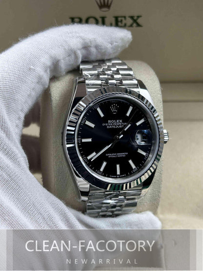 Datejust 41mm Jubilee Black Dial White Gold Fluted Bezel Clean Factory