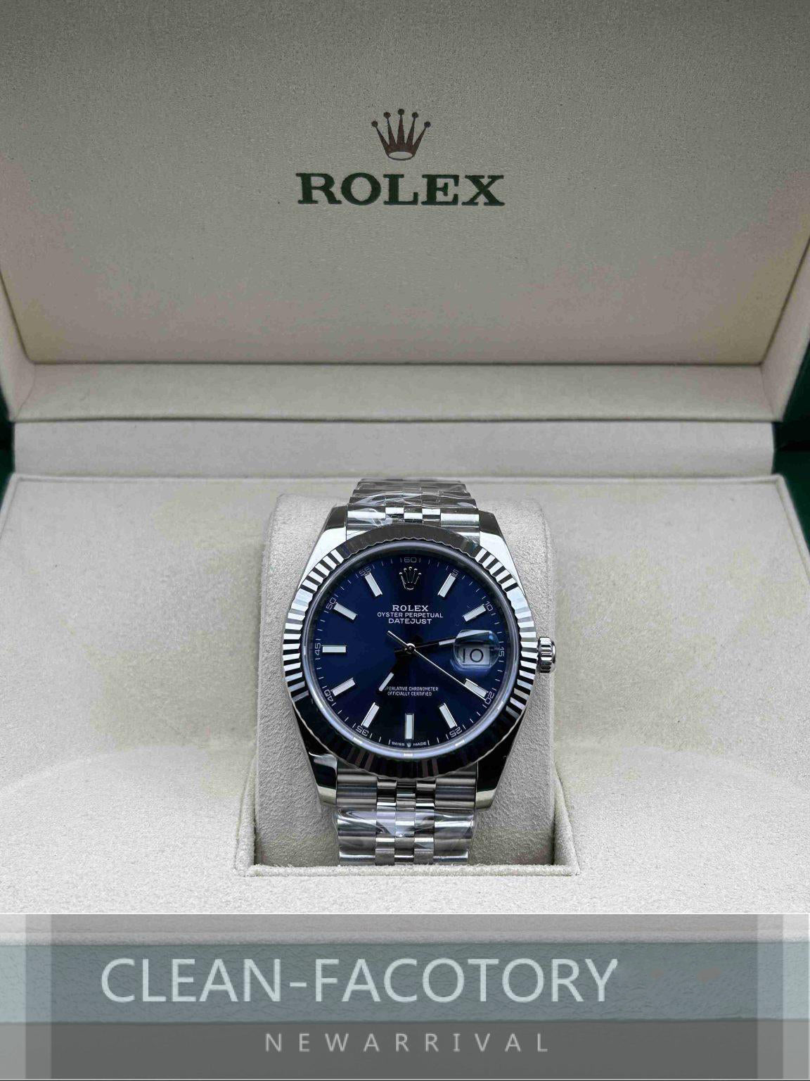 Datejust 41mm Jubilee Blue Dial White Gold Fluted Bezel Clean Factory