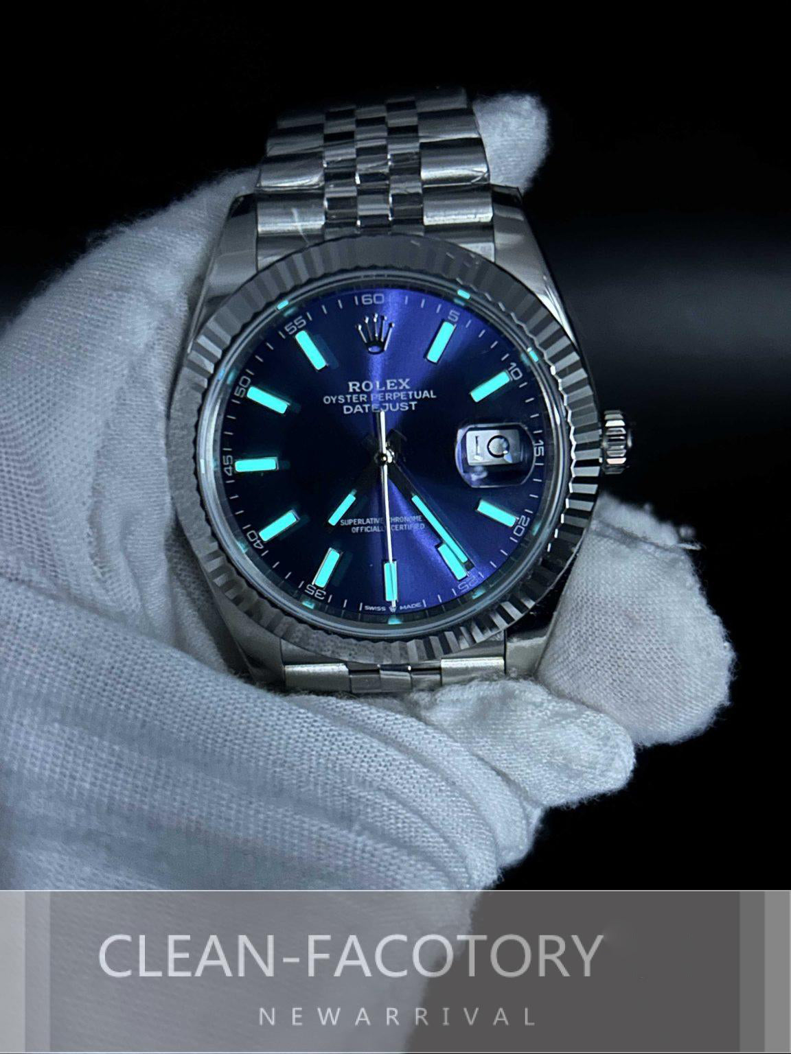Datejust 41mm Jubilee Blue Dial White Gold Fluted Bezel Clean Factory