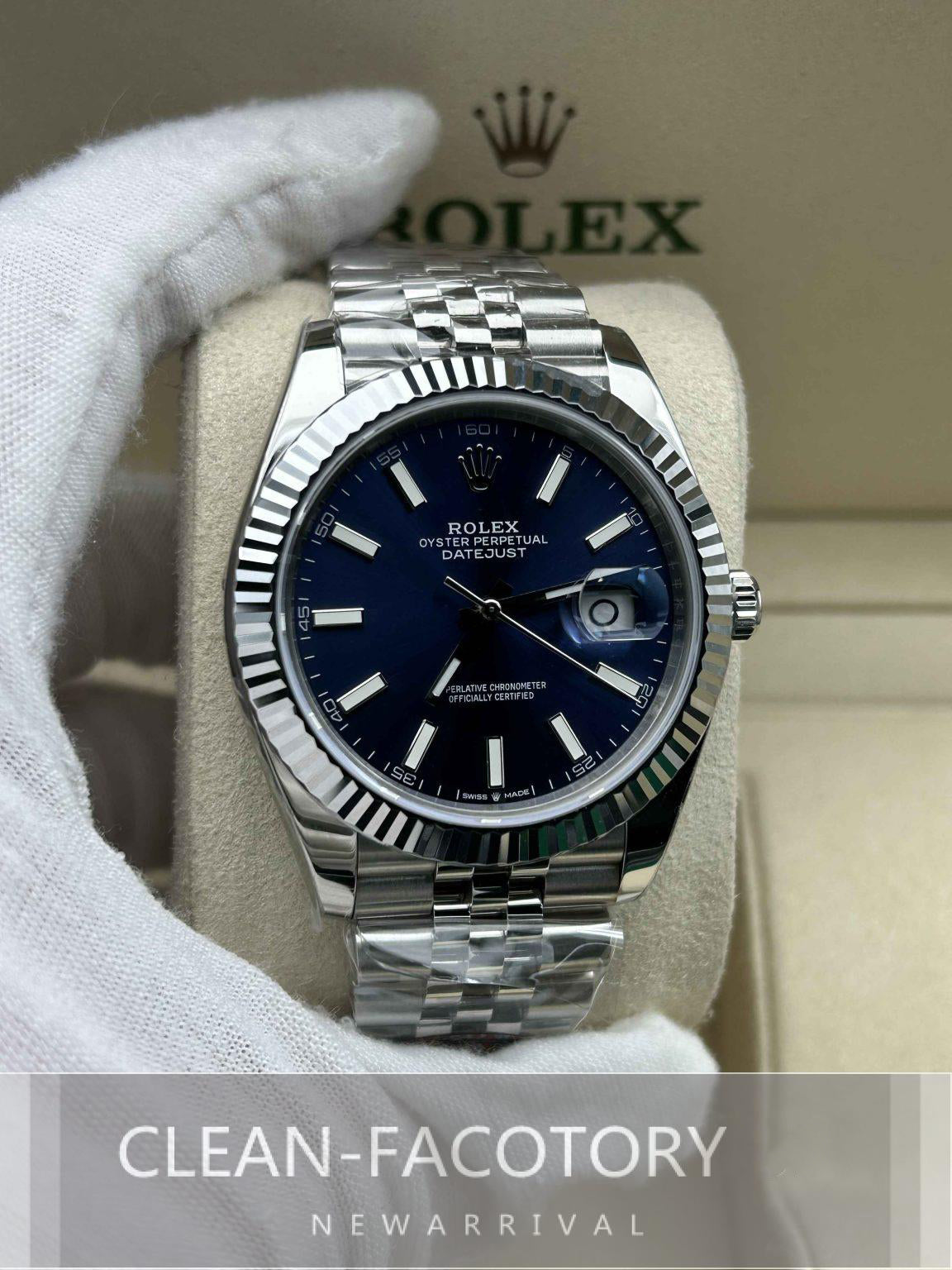Datejust 41mm Jubilee Blue Dial White Gold Fluted Bezel Clean Factory