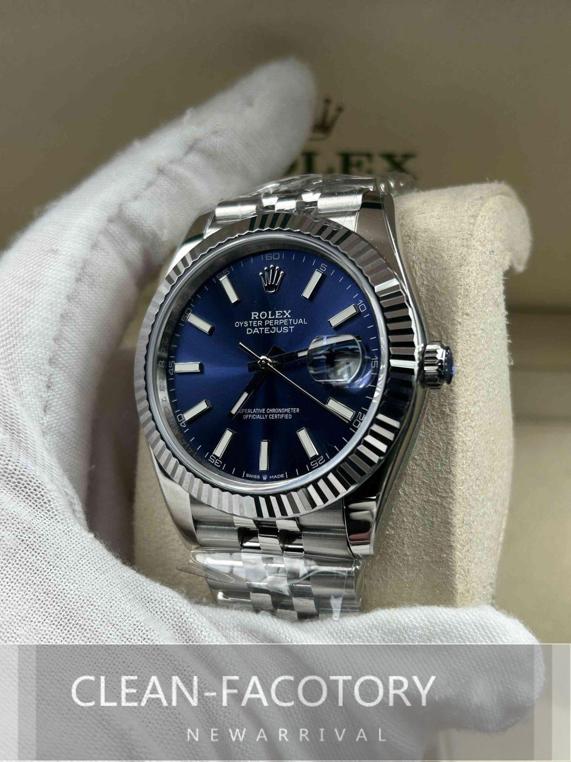 Datejust 41mm Jubilee Blue Dial White Gold Fluted Bezel Clean Factory