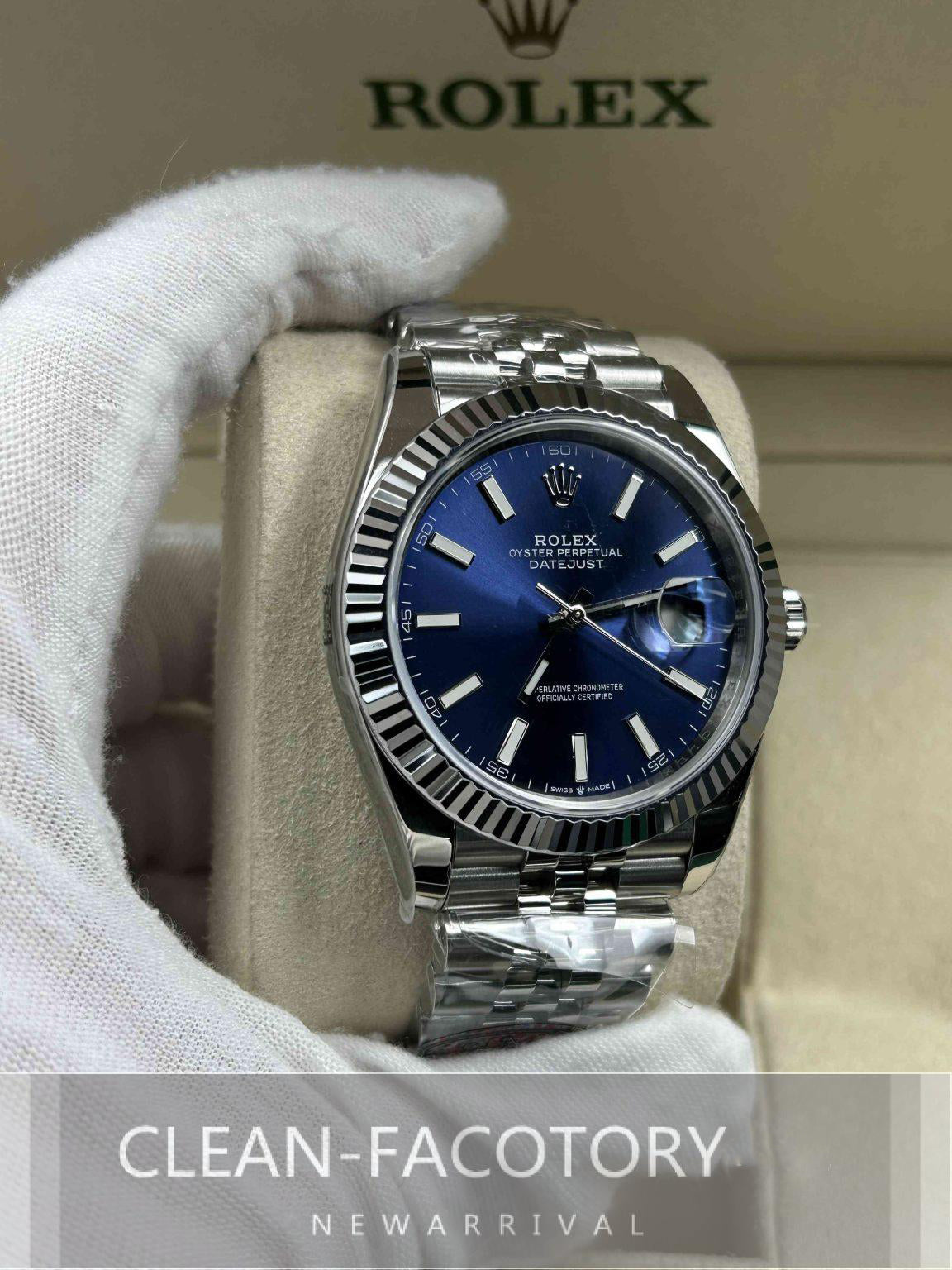 Datejust 41mm Jubilee Blue Dial White Gold Fluted Bezel Clean Factory