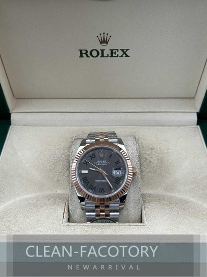 Datejust 41mm 126331 Jubilee Two-Tone Rose Gold Slate Grey Dial Fluted Bezel Clean Factory