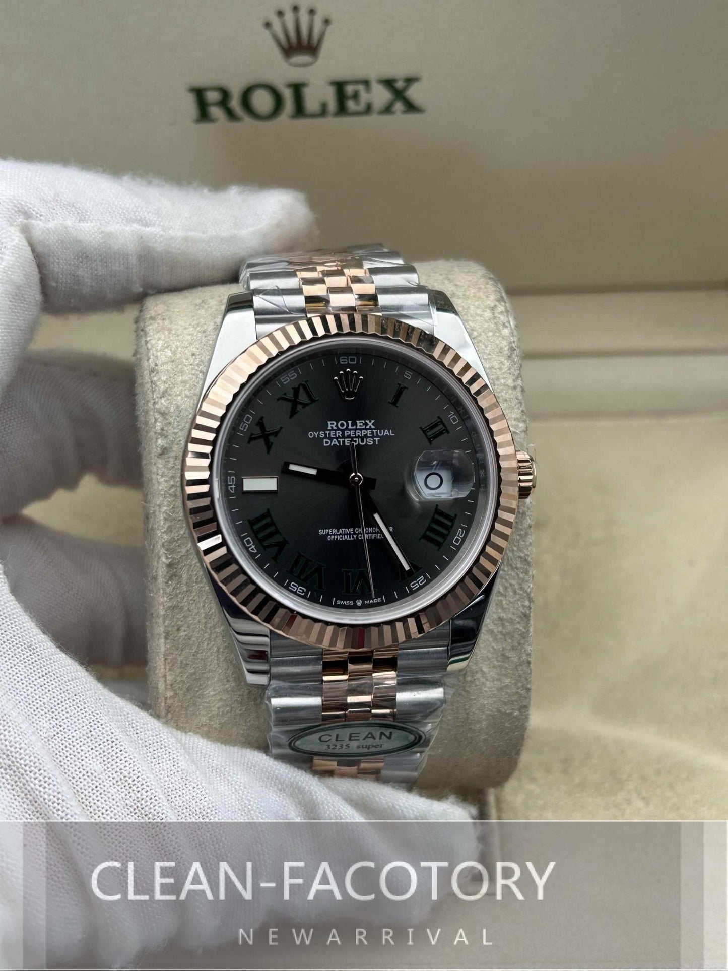 Datejust 41mm 126331 Jubilee Two-Tone Rose Gold Slate Grey Dial Fluted Bezel Clean Factory