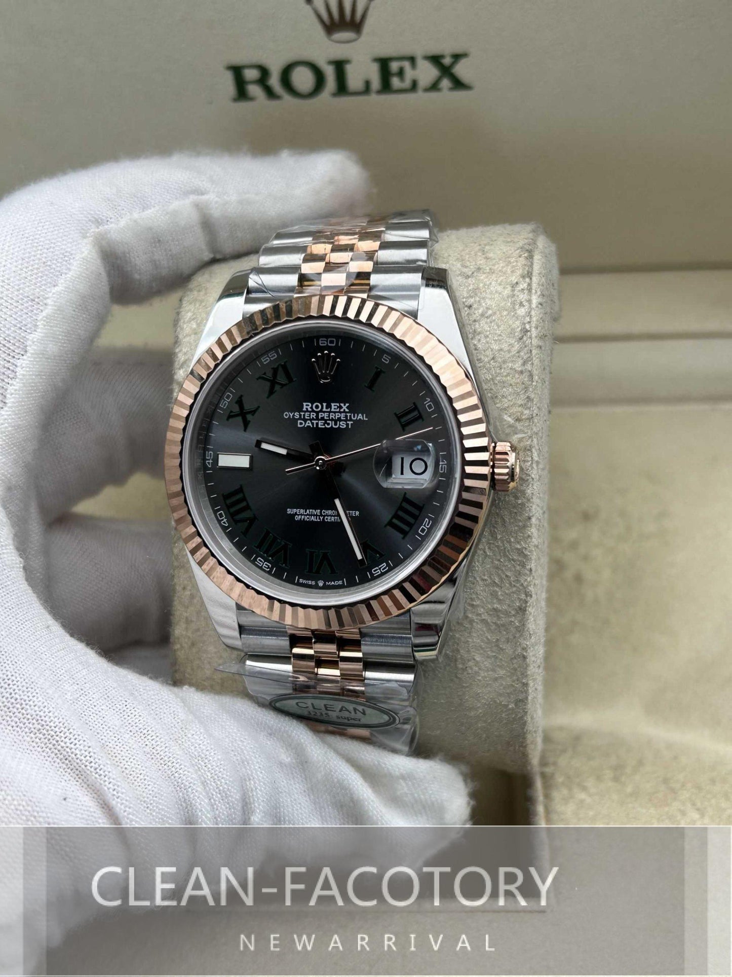 Datejust 41mm 126331 Jubilee Two-Tone Rose Gold Slate Grey Dial Fluted Bezel Clean Factory