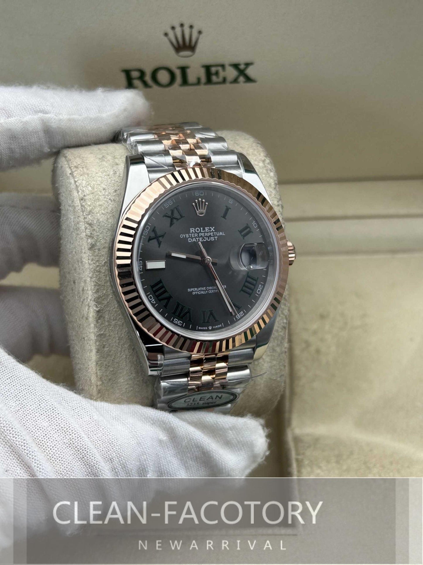 Datejust 41mm 126331 Jubilee Two-Tone Rose Gold Slate Grey Dial Fluted Bezel Clean Factory