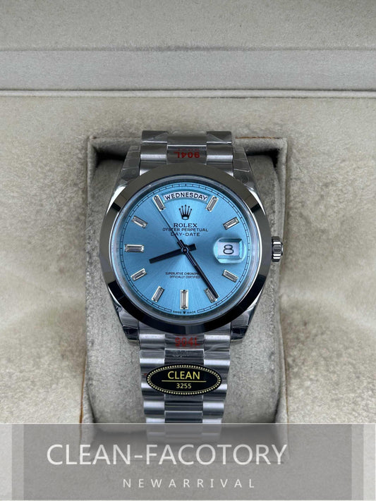 Day-Date 228206 40mm Ice Blue Dial Baguette Diamonds President Clean Factory