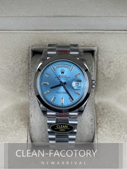 Day-Date 228206 40mm Ice Blue Dial Baguette Diamonds President Clean Factory