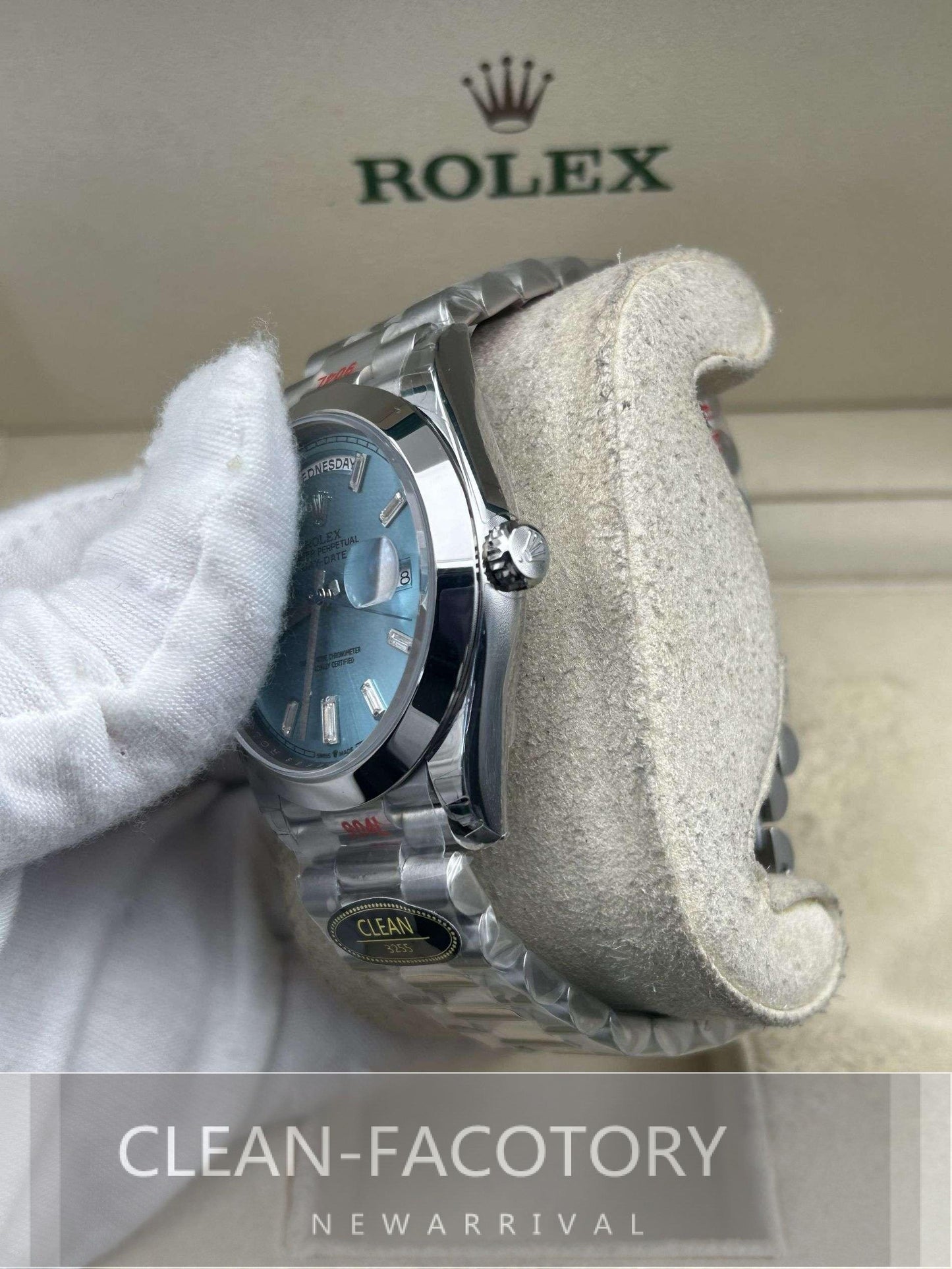 Day-Date 228206 40mm Ice Blue Dial Baguette Diamonds President Clean Factory