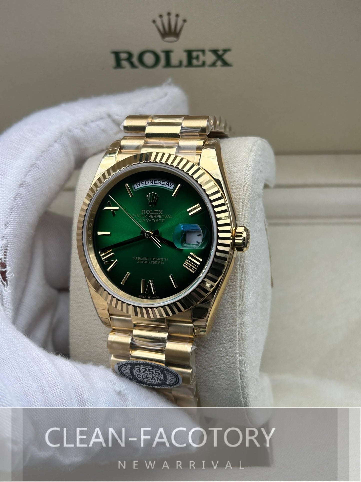 Day-Date 228235 40mm Green Ombre Dial Rose Gold President Clean Factory