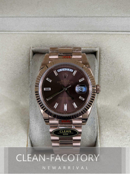 Day-Date 228235 40mm Rose Gold Chocolate Dial Baguette Diamonds President Clean Factory