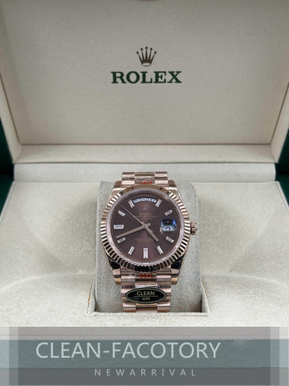 Day-Date 228235 40mm Rose Gold Chocolate Dial Baguette Diamonds President Clean Factory