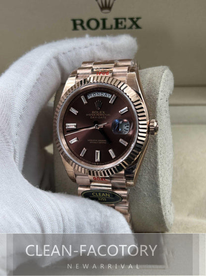 Day-Date 228235 40mm Rose Gold Chocolate Dial Baguette Diamonds President Clean Factory