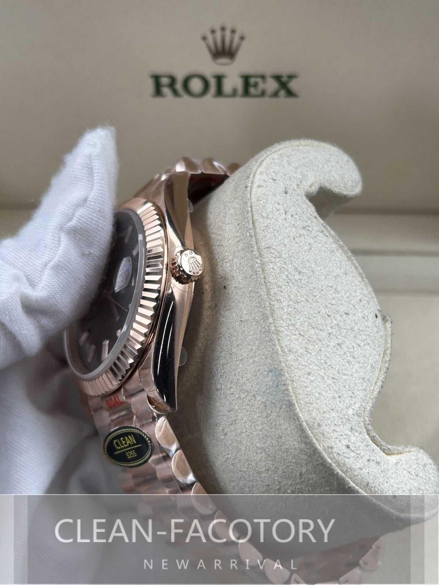 Day-Date 228235 40mm Rose Gold Chocolate Dial Baguette Diamonds President Clean Factory