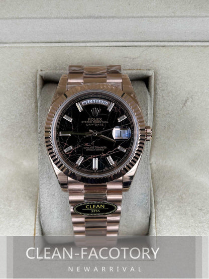 Day-Date 228235 40mm Rose Gold Eisenkiesel Dial Baguette Diamonds President Clean Factory