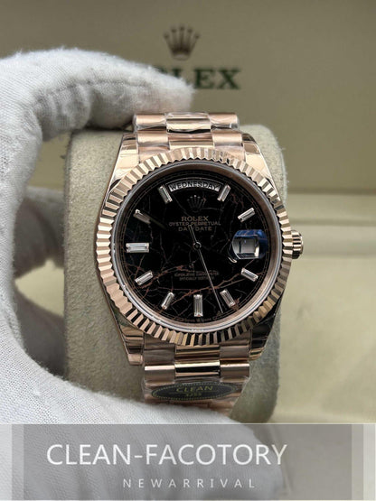 Day-Date 228235 40mm Rose Gold Eisenkiesel Dial Baguette Diamonds President Clean Factory
