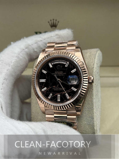 Day-Date 228235 40mm Rose Gold Eisenkiesel Dial Baguette Diamonds President Clean Factory