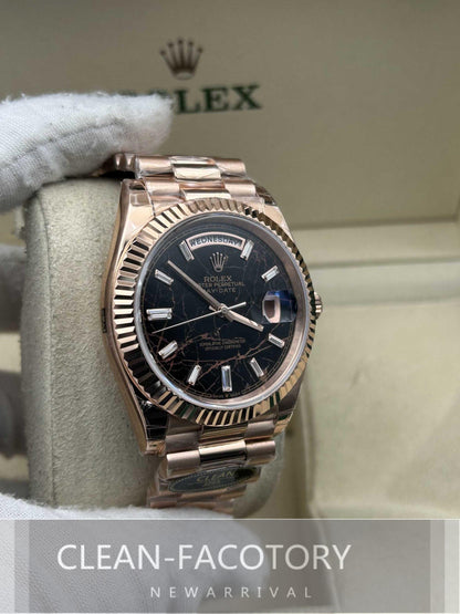 Day-Date 228235 40mm Rose Gold Eisenkiesel Dial Baguette Diamonds President Clean Factory