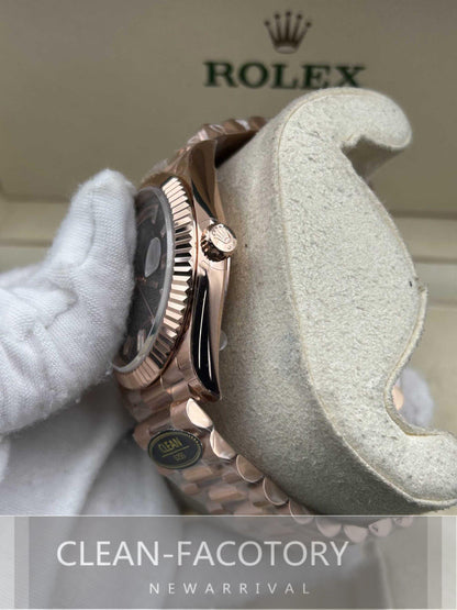 Day-Date 228235 40mm Rose Gold Eisenkiesel Dial Baguette Diamonds President Clean Factory