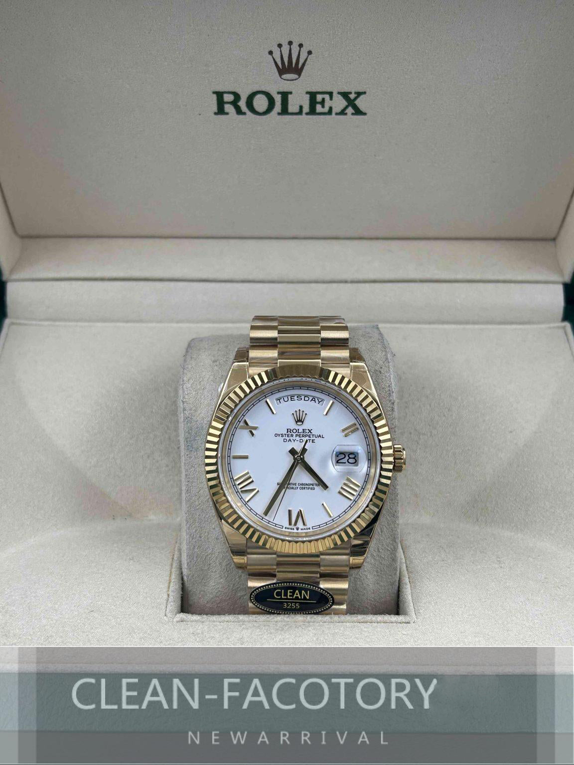 Day-Date 228238 40mm Yellow Gold 18K White Dial Roman Markers President Clean Factory