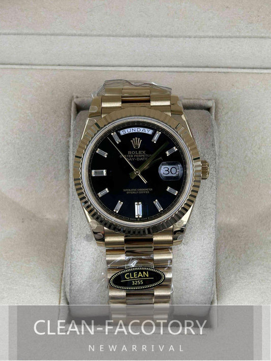 Day-Date 228238 40mm Yellow Gold Black Dial Baguette Diamonds President Clean Factory