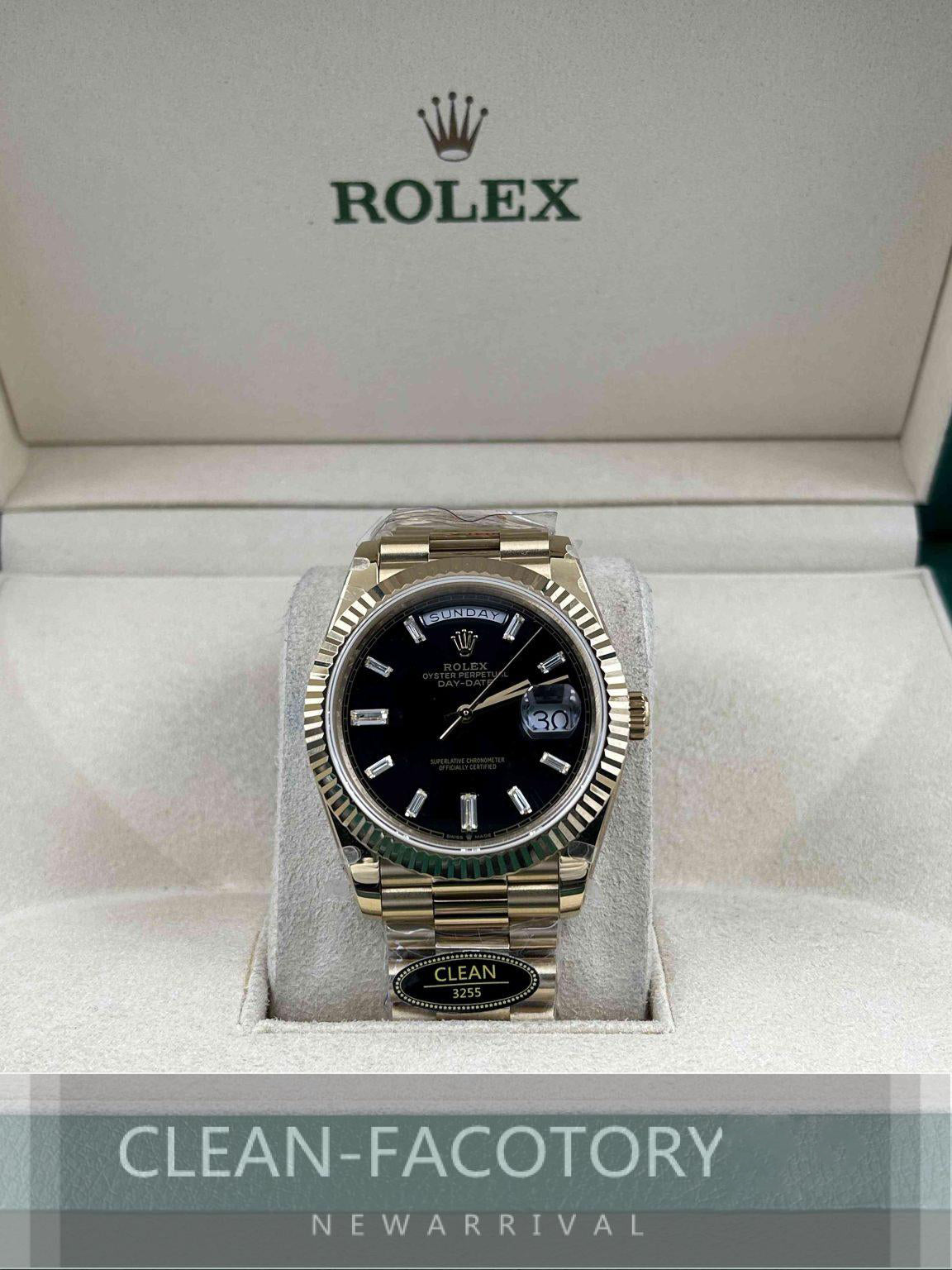 Day-Date 228238 40mm Yellow Gold Black Dial Baguette Diamonds President Clean Factory