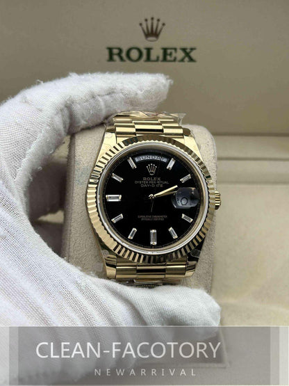 Day-Date 228238 40mm Yellow Gold Black Dial Baguette Diamonds President Clean Factory