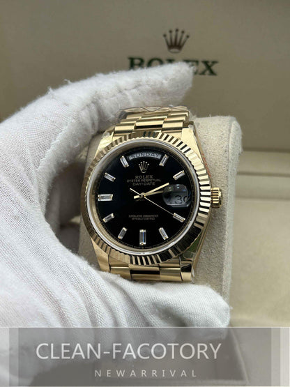 Day-Date 228238 40mm Yellow Gold Black Dial Baguette Diamonds President Clean Factory