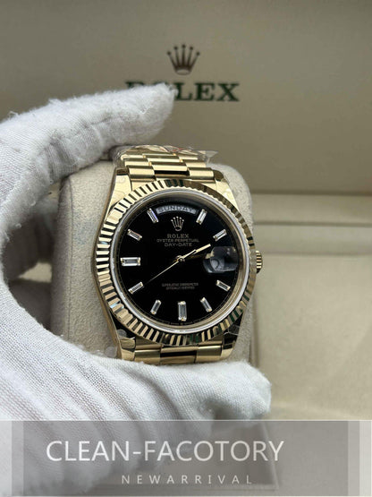 Day-Date 228238 40mm Yellow Gold Black Dial Baguette Diamonds President Clean Factory