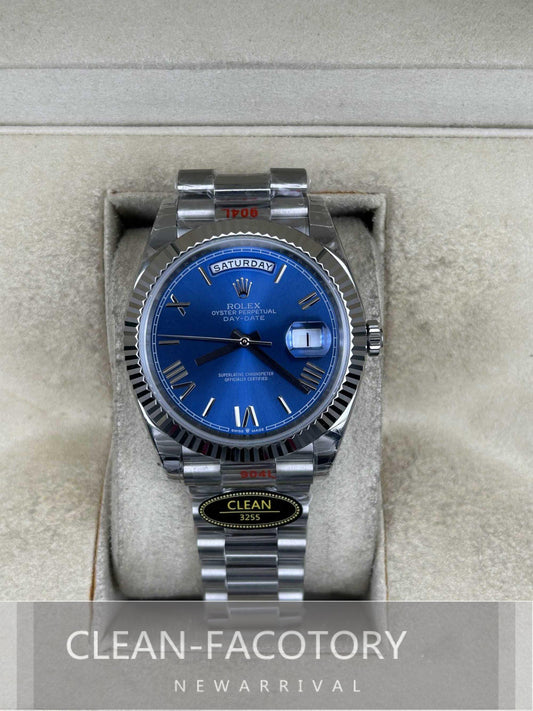 Day-Date 228239 40mm White Gold Blue Dial Roman Markers President Clean Factory