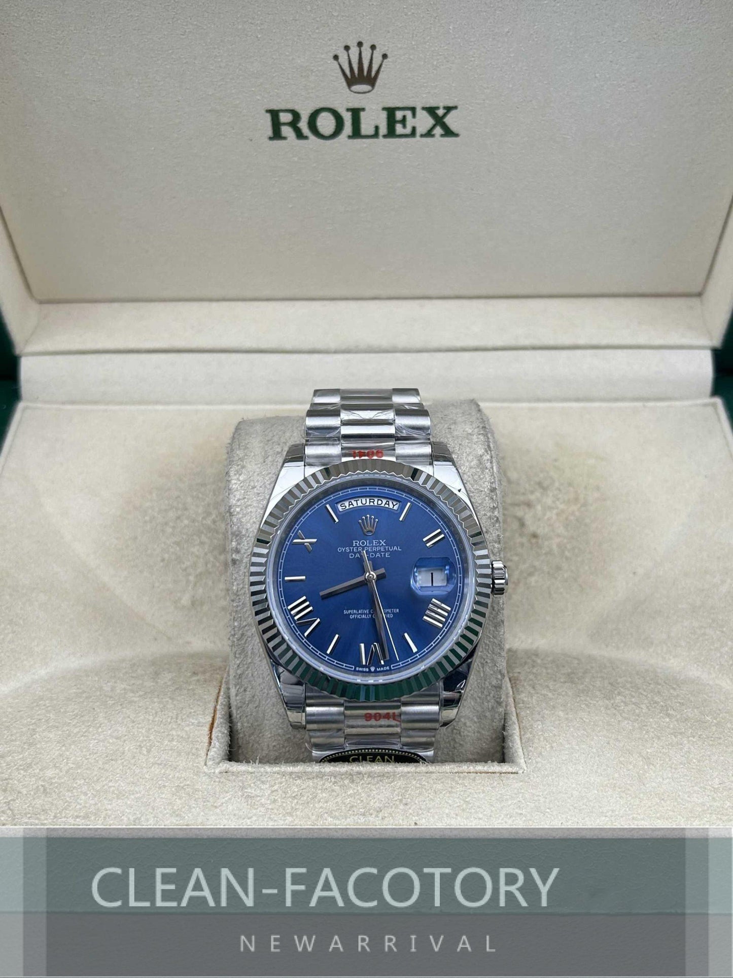 Day-Date 228239 40mm White Gold Blue Dial Roman Markers President Clean Factory