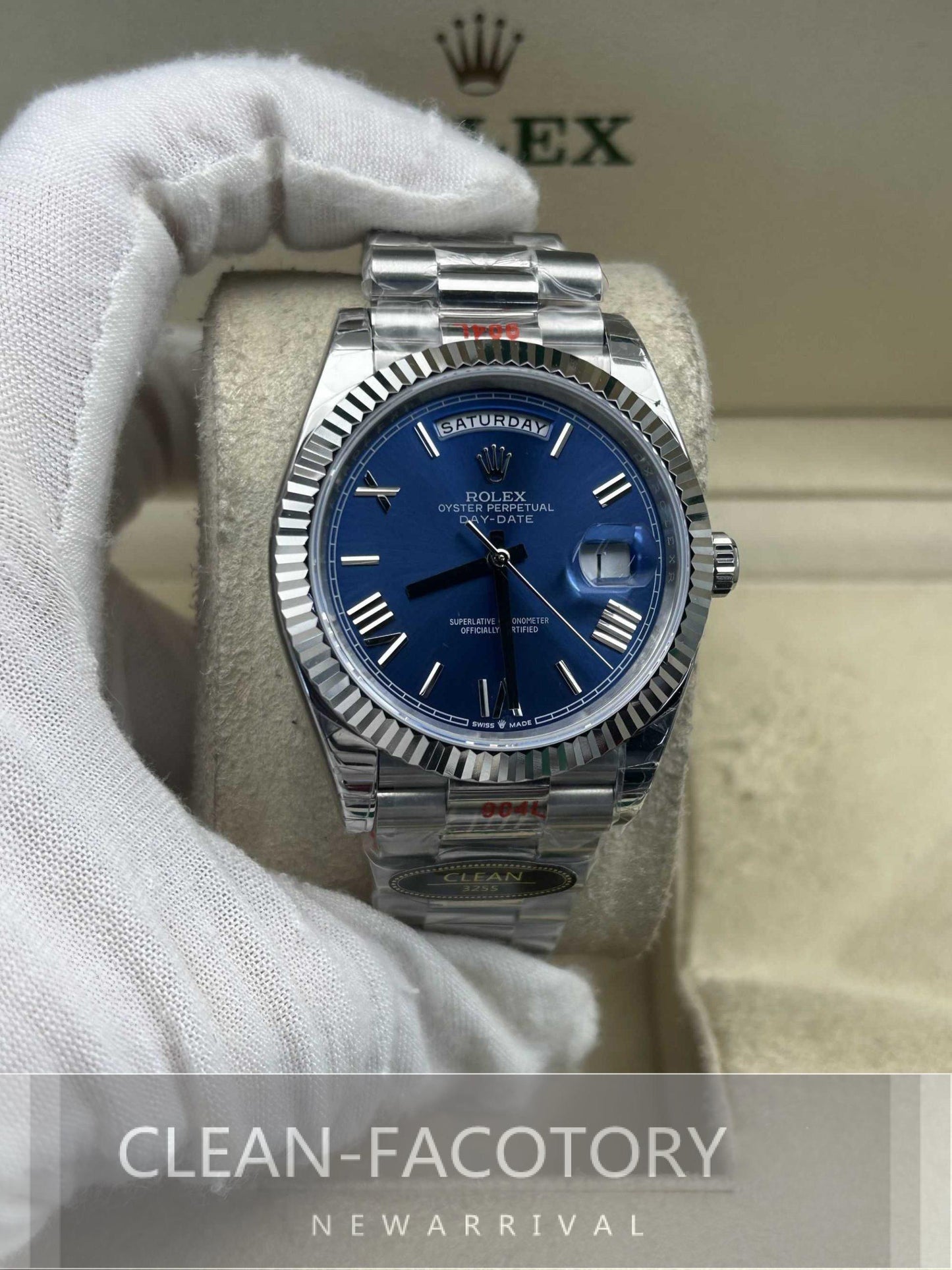 Day-Date 228239 40mm White Gold Blue Dial Roman Markers President Clean Factory