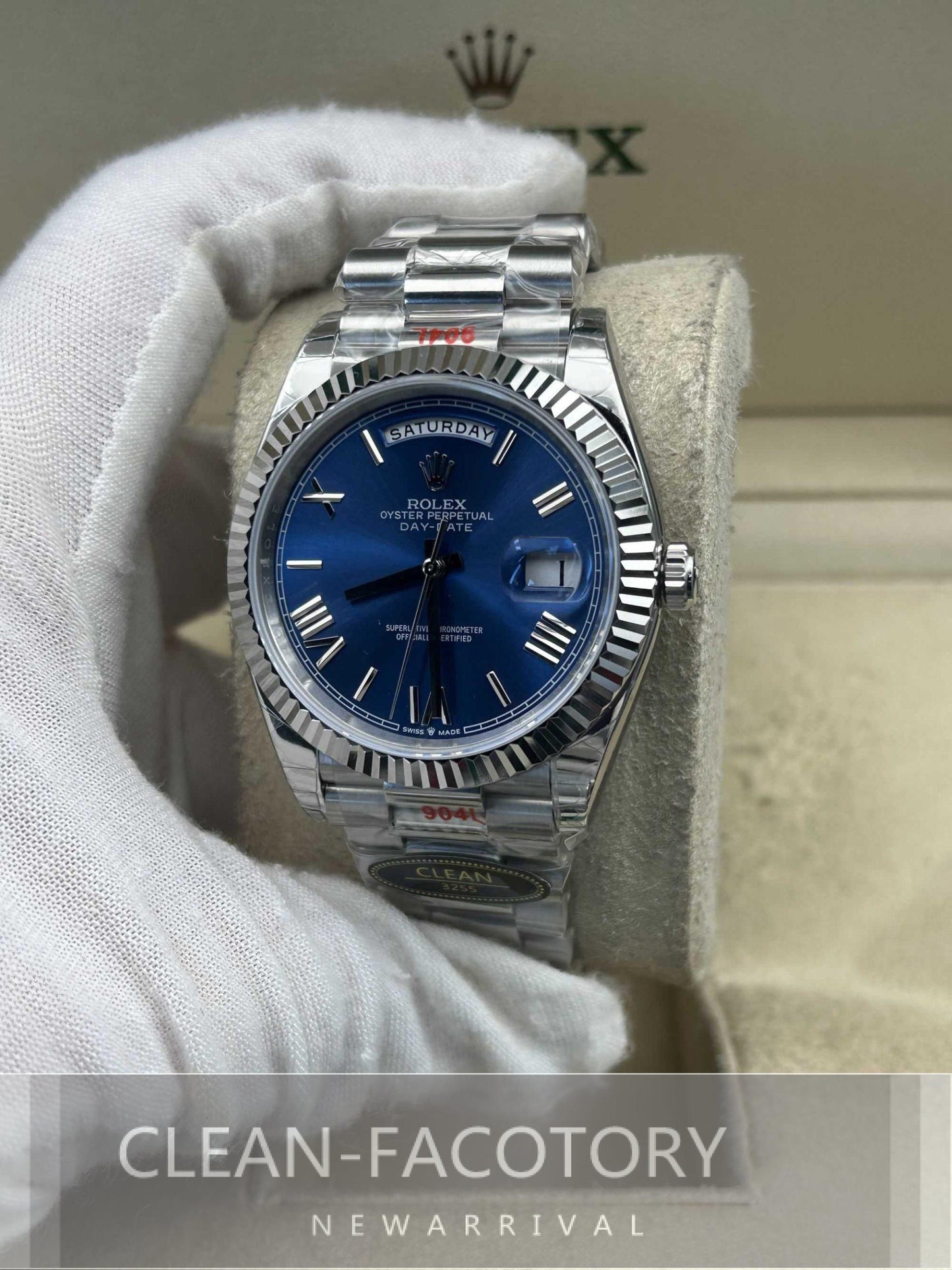 Day-Date 228239 40mm White Gold Blue Dial Roman Markers President Clean Factory