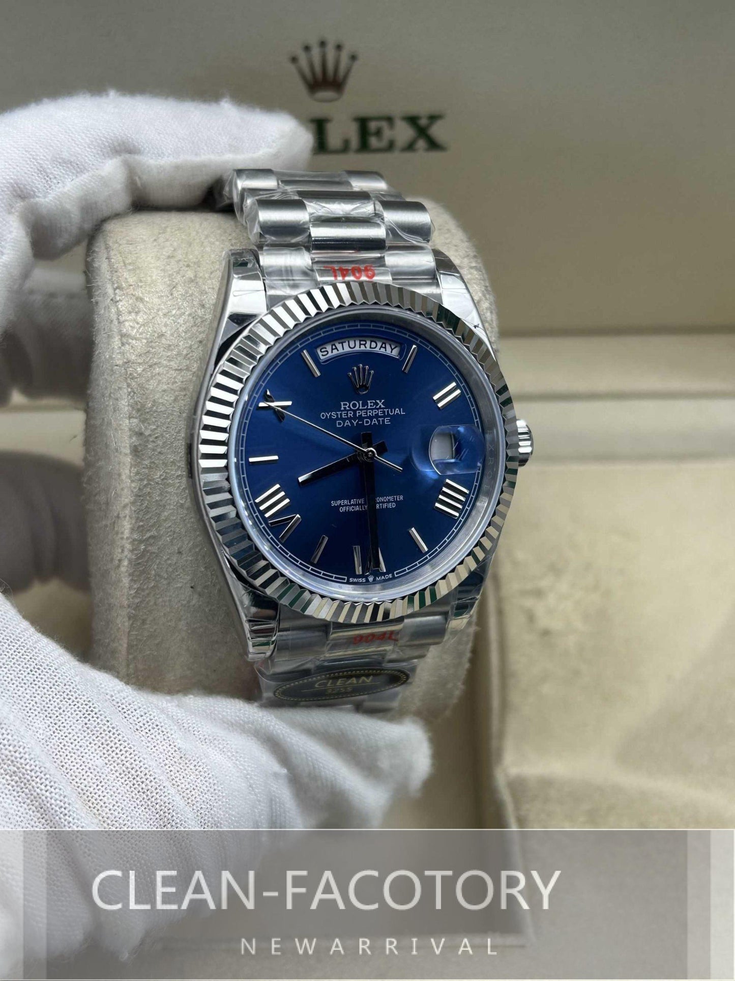 Day-Date 228239 40mm White Gold Blue Dial Roman Markers President Clean Factory