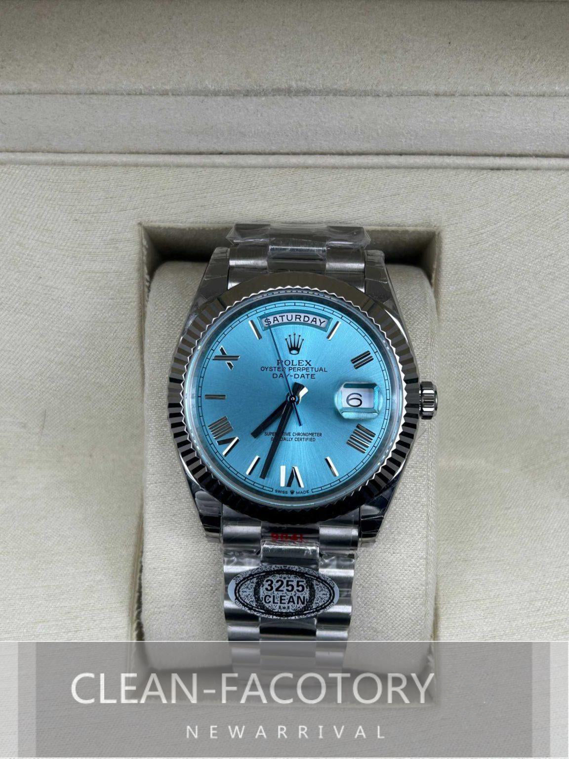 Day-Date 228239 40mm White Gold Ice Blue Dial Roman Markers President Clean Factory