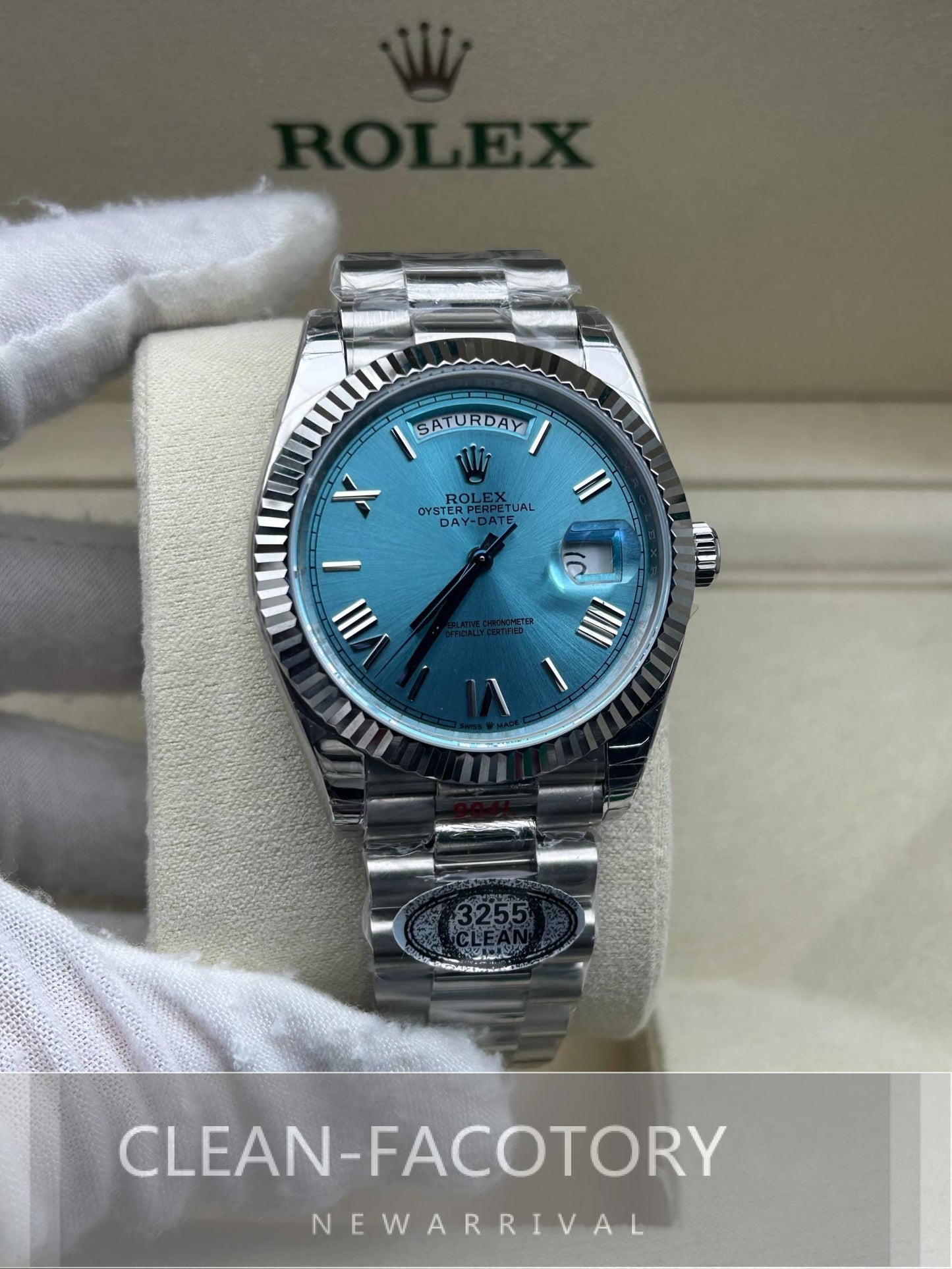 Day-Date 228239 40mm White Gold Ice Blue Dial Roman Markers President Clean Factory