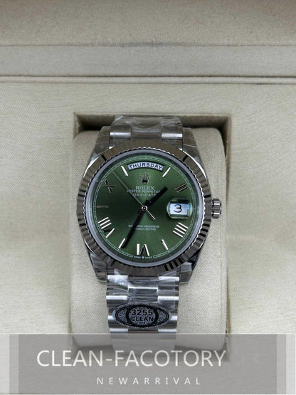 Day-Date 228239 40mm White Gold Olive Green Dial Roman Markers President Clean Factory