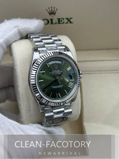 Day-Date 228239 40mm White Gold Olive Green Dial Roman Markers President Clean Factory