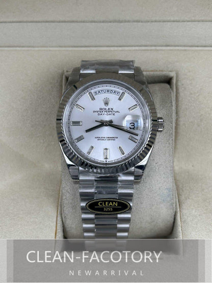 Day-Date 228239 40mm White Gold Silver Dial Baguette Diamonds President Clean Factory