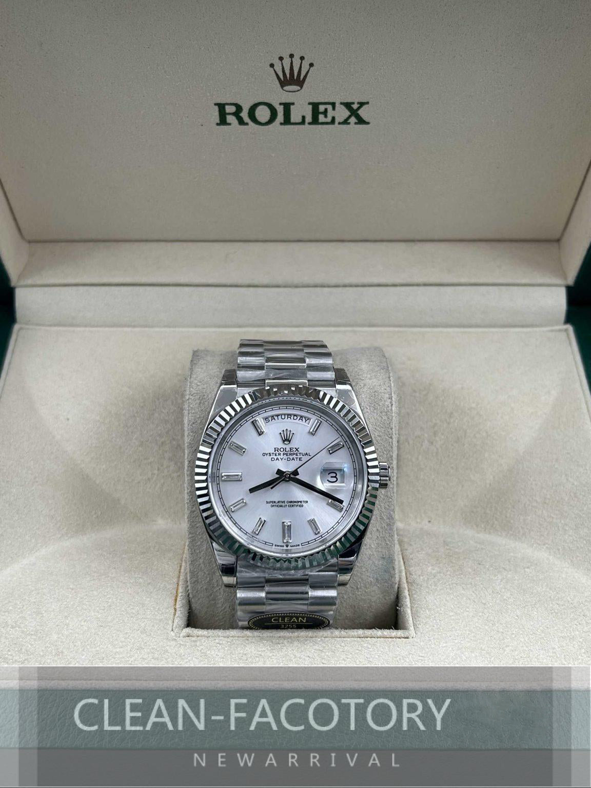 Day-Date 228239 40mm White Gold Silver Dial Baguette Diamonds President Clean Factory