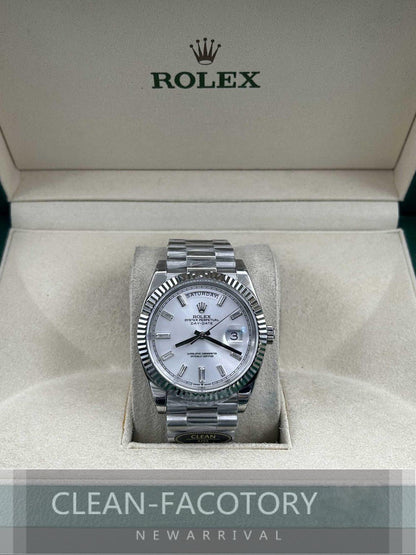 Day-Date 228239 40mm White Gold Silver Dial Baguette Diamonds President Clean Factory