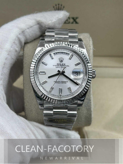 Day-Date 228239 40mm White Gold Silver Dial Baguette Diamonds President Clean Factory