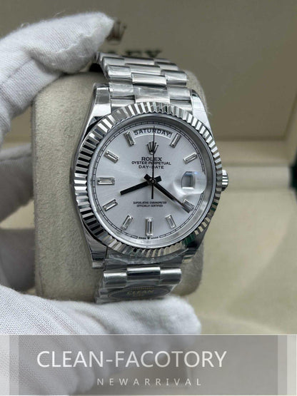 Day-Date 228239 40mm White Gold Silver Dial Baguette Diamonds President Clean Factory