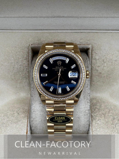 Day-Date 228348RBR 40mm Yellow Gold Black Onyx Dial Baguette Diamonds President Clean Factory