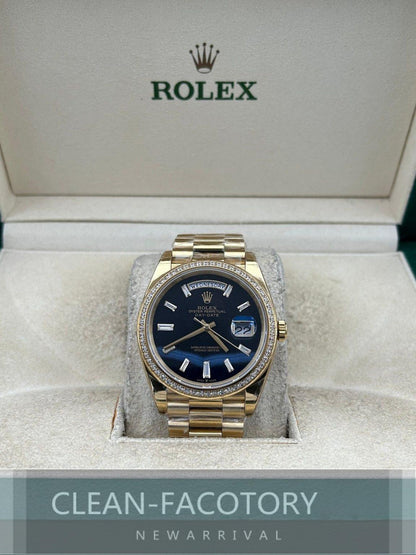 Day-Date 228348RBR 40mm Yellow Gold Black Onyx Dial Baguette Diamonds President Clean Factory