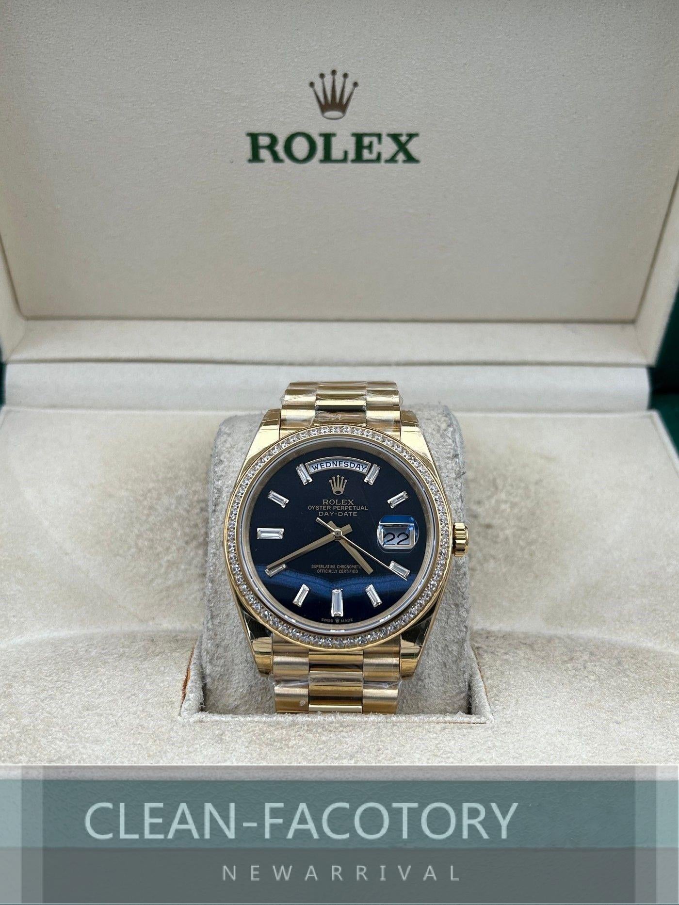 Day-Date 228348RBR 40mm Yellow Gold Black Onyx Dial Baguette Diamonds President Clean Factory