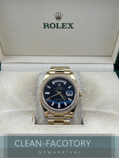 Day-Date 228348RBR 40mm Yellow Gold Black Onyx Dial Baguette Diamonds President Clean Factory